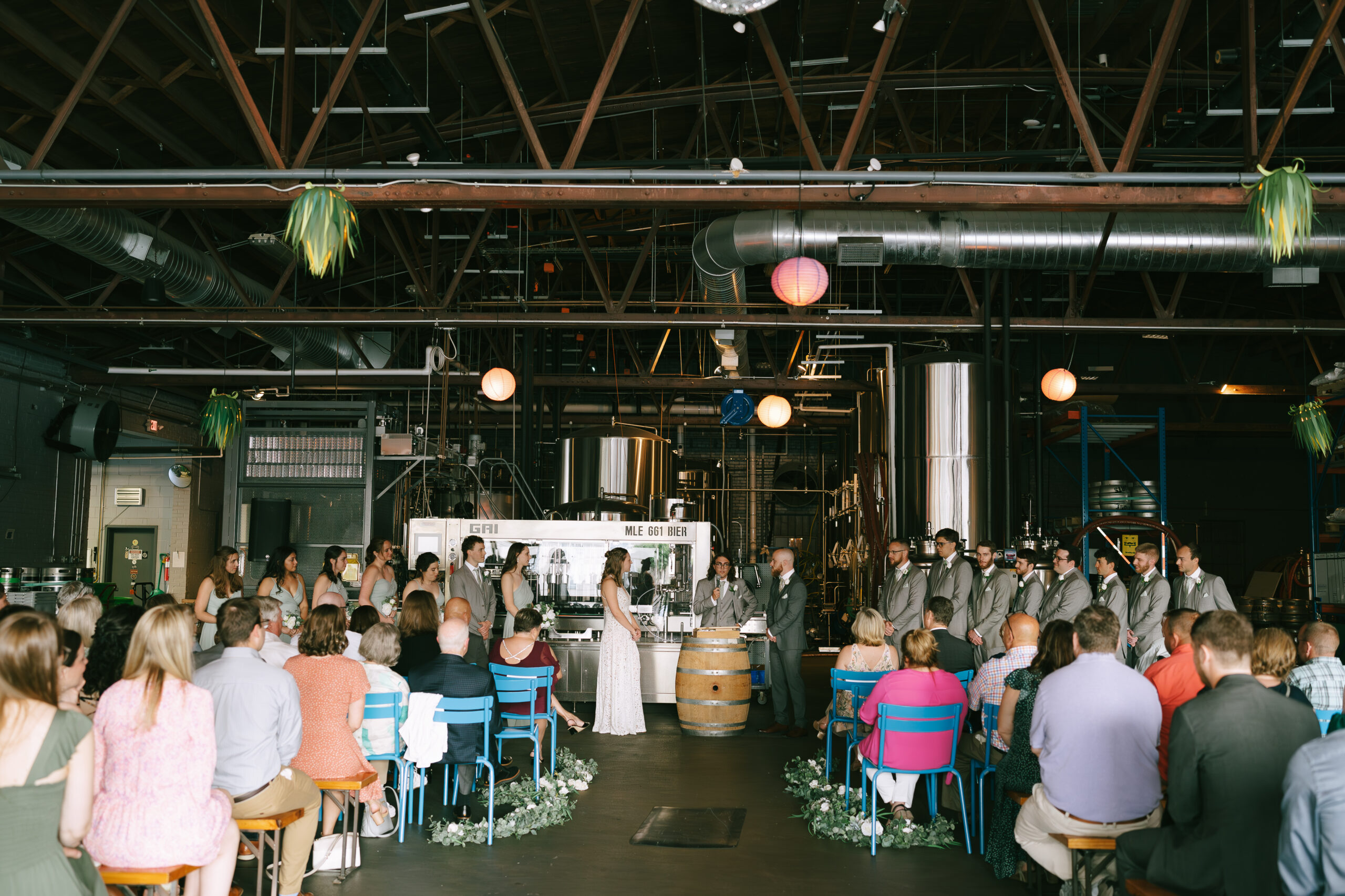 Creature Comforts Brewery, Athens Georgia Wedding Day. Wedding Ceremony inside of creature comforts brewery.