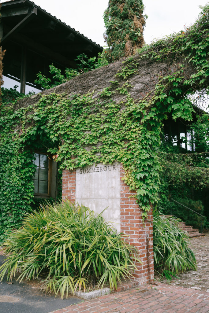 Brick and ivy covered wall of Summerour Studio in Atlanta, Georgia